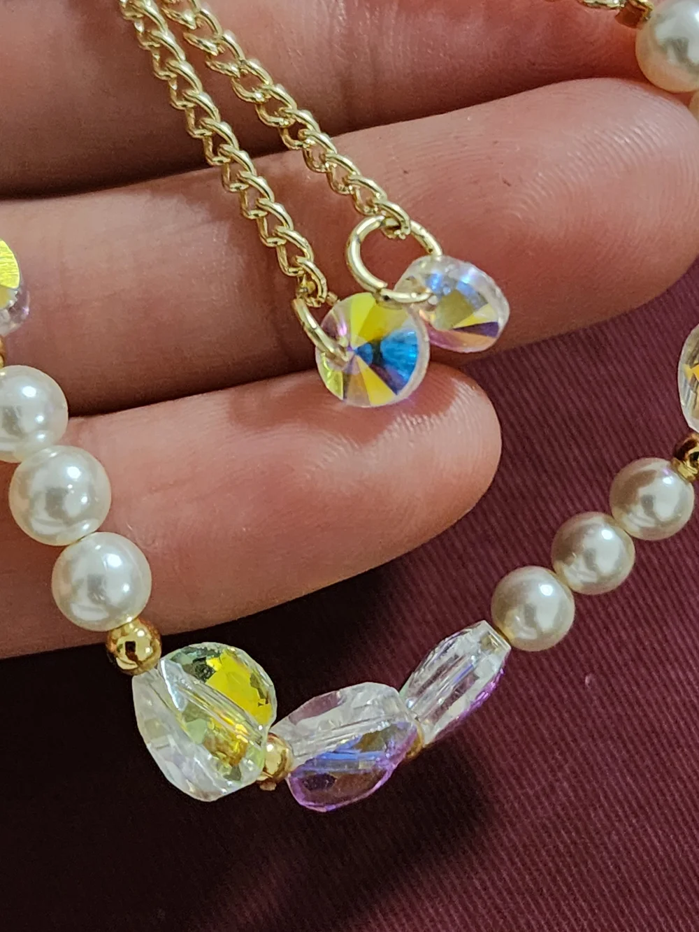 Gold Pearl and Iridescent Crystal Kids Bracelet